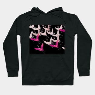 PINK FUCHSIA WHITE FLYING CRANES IN BLACK Japanese Pattern Hoodie